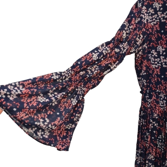 Michael Kors Women's Navy Blue Floral Print Dress Sz XL - Picture 6 of 10